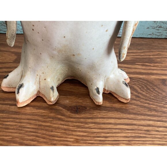 Hand made Signed Snowy Barn Owl Terra Cotta Garden Sculpture 9” Glass Eyes - Picture 7 of 12